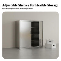 Lockable Doors Stainless Steel File Cabinet Rust-Proof Double Door Locking Cabinet Heavy Duty Office Furniture Waterproof for Workshop, Basement, Kitchen