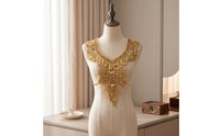Beaded Applique with Rhinestones Handmade V-Neck Collar Applique DIY