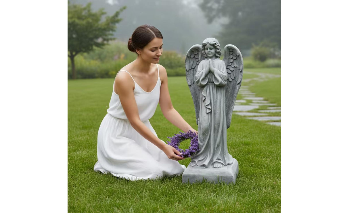 Praying Angel Statue Standing Outdoor Sanctuary Sculpture Statue Stone-Look Decoration for Homeowners, Gardeners, Courtyard, Patio, Yard