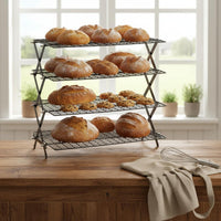 Multi-Tier Cooling Rack Non Coating Foldable Cooking Rack Space-Saving Stackable Pastry Shelf for Home Cooks, Camping, Bakery, Outdoor Barbecue