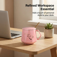 Large Coffee Mug with Lid and Spoon, Ceramic Tea for Couples Anniversary Gift, Desk with Heat Resistant Single Layer Cup