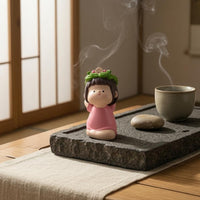 resin Stretching Figurine Stretching Pose Seated Figurine Green Leafy Headpiece Tranquil Resin Ornament