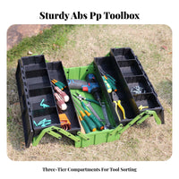Long-Lasting ABS Material Cantilever Tool Box Heavy Duty Folding Tray Tool Organizer Lockable for Handymen, Craftsmen, Workshop, Garage