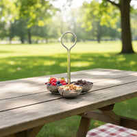 Stainless Steel 3 Tier Fruit Bowl Stand Polished Silver Snack Rack Standing Frame Candy Bowl Stand Central Handle for Party, Dining Table