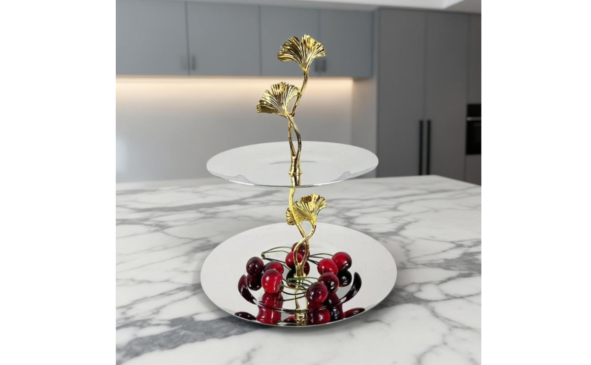 Stainless Steel Two-Tier Serving Tray | Silver, Tiered Serving Tray, for Dining Table