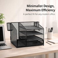 4 Tier Desk Storage with Drawer, Metal Mesh File Organizer for Students, Stackable Desktop Paper Filing Rack for Office Supplies