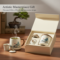 Ru Kiln Ceramic Mug with Lid and Infuser, Chinese Style Office Tea Cup Gift Set