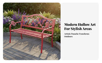 2-Seater Wrought Iron Settee Weather-Resistant Slatted Metal Bench Long-Lasting Outdoor Furniture Decorative Backrest for Homeowners, Gardeners, Garden, Yard, Porch, Balcony
