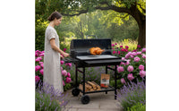 Briquette Grill with Lid Outdoor Briquette Grill with Side Shelf Adjustable Barbecue with Wheels for Families, Backyard, Patio, Camping