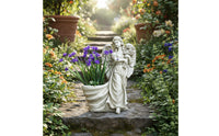 Artistic Design European Design Angel Flower Pot Detailed Carving Vintage Angel Flower Pot Stable Base Resin Garden Statue Hand-Carved for Gardeners, Courtyard, Patio, Balcony