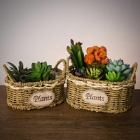 Plant Pots with Plastic Liner, Grass Woven Gift Basket for a Flower Girl, Rural Style Storage Basket with Handle, Paper Rope Flower Pots Decor