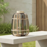 Open-Cage Bamboo Lantern Natural Woven Lantern Ambient Candle Holder with Handle Rustic for Tabletop, Floor, Patio, Garden