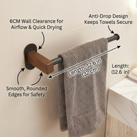 Bathroom Towel Storage and Rack Wall Mounted for Washroom, Minimalist Black Walnut Wooden with Bar for Homeowners