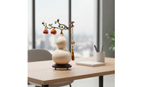 Gourd Statue with Tassel Chinese-Style Gourd Figurine with Wooden Base Feng Shui Tabletop Sculpture for Art Collectors, Living Room, Housewarming