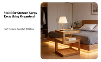 Space-Saving Bedside Storage Table Solid Wood Legs Number-Shaped Side Table Creative Design Nightstand Rounded Corners for Apartment Dwellers, Homeowners, Students, Bedroom, Small Areas, Corner Nook, Living Room