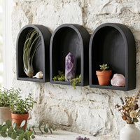 3 Pieces Minimalist Black Wooden Wall Shelf Decorative Arched Wall Shelf Boho Aesthetic Home Decor Space Saving for Living Room, Bedroom
