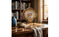 Agate Slice with Metal Stand Minimalist Agate Slice on Stand Modern for Console