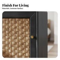 Modern Minimalist and design Rattan Drawer Nightstand Space-Saving Bedside Table sturdy Wood Feet Household Furniture Easy Assembly for Apartment Dwellers, residents, Interior Design fans, Bedroom, Small areas, Office