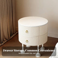 Curved Corners Fluted Drawer Nightstand Modern Aesthetic Round Fluted 2-Drawer Cabinet Spacious Storage Bedside Table Scratch-Resistant Top for Homeowners, Apartment Dwellers, Interior Designers, Living Room, Small Areas, Home Office