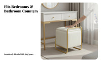 Luxury Design Round Storage Stool Multi-Functional Round Storage Ottoman Multifunctional Vanity Seat Soft Upholstery for Decor aficionados, Homeowners, boudoir, Small Spaces, Walk-in Closet, Entryway