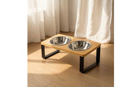 Elevated Pet Feeder with Stainless Steel Bowls Compact Bowl Stand with Stainless Steel Bowls Sturdy Double Diner for Young Dogs, Indoor