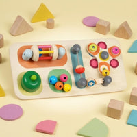 Multicolor Wooden Busy Board Toy Natural Wood Finish Early Learning Activity Board Rounded Corners Wooden Activity Toy Interactive for Toddlers, Preschoolers