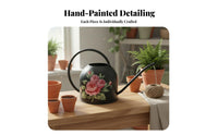 Hand-Painted Floral Watering Can Rust-Resistant Long Spout Watering Pot Vintage Design Garden Sprinkler Leak-Resistant