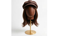 Freestanding Hairpiece Display Wooden-Grain Adjustable Display Head Stand Round Base