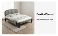 Nordic Design Bed Frame Minimalist Design Upholstered Headboard Bed Frame No Box Spring Needed Modern Wooden Bedstead for Renters, Homestay