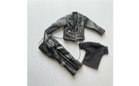Asymmetric Zipper Black Biker Clothes Buckle Details Motorcycle Outfit Lapel Collar Biker Doll Outfit Fitted