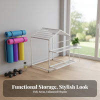 Space Saving Exercise Mat Storage Rack Sturdy Metal Frame Exercise Mat Rack Large Capacity Multi-Tier Equipment Stand With Wheels