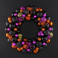 Halloween Ball Wreath Black Bead Wreath with Arachnids Metal-Effect Door Hanging for Mantel