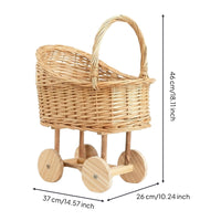 Baby Basket Stroller Handwoven Rattan Baby Carriage Basket Wicker Carriage Planter Natural Portable Handle for Nursery, Display