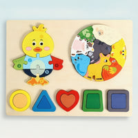 Chunky Wooden Puzzle with Geometric Shapes Educational Shape Sorting Puzzle Board Colorful Toy Developmental for Toddlers, Playrooms