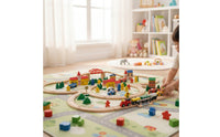 100 Piece Wooden Train Set Educational City Railway Toy Set Connection Townscape Building Blocks for Preschoolers, Young Children