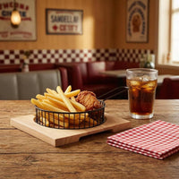 Black Snack Basket Set Loop Handle Wire Basket Tray Square Wooden Snack Board Easy to Clean
