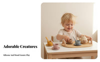 Chew Safe Silicone Toy Tea Set Role Playing Fun Bear Themed Afternoon Tea Toy Materials Pretend Play Creature Teacups Safe for Children, Toddlers, Babies, Playroom, Bath Time