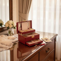 Red Jewelry Box Soft Velvet Lining Multi-Layer Jewelry Case for Wedding
