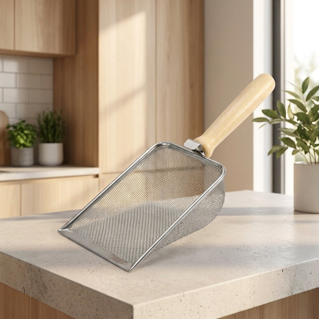 Sifter Mesh Sifter with Deep Ladle, Stainless Steel Fine Style for Bentonite and Walnut Clumping Material, Sturdy Material