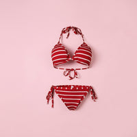 Swimsuit for Girls and Women, Striped Bikini with Shorts, Two-Piece Set with Padded Bra for Support