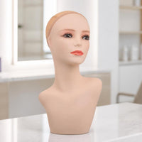 Mannequin Bust with Shoulders Realistic Mannequin Head with Shoulder Skinhead Form Bust with Shoulders for Cosmetologists, Jewelers, Retail Stores