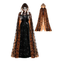 See-Through Mesh Cape with Nocturnal Winged Creature Pattern Halloween Nocturnal Winged Creature Cape Lightweight Costume Long for Cosplayers
