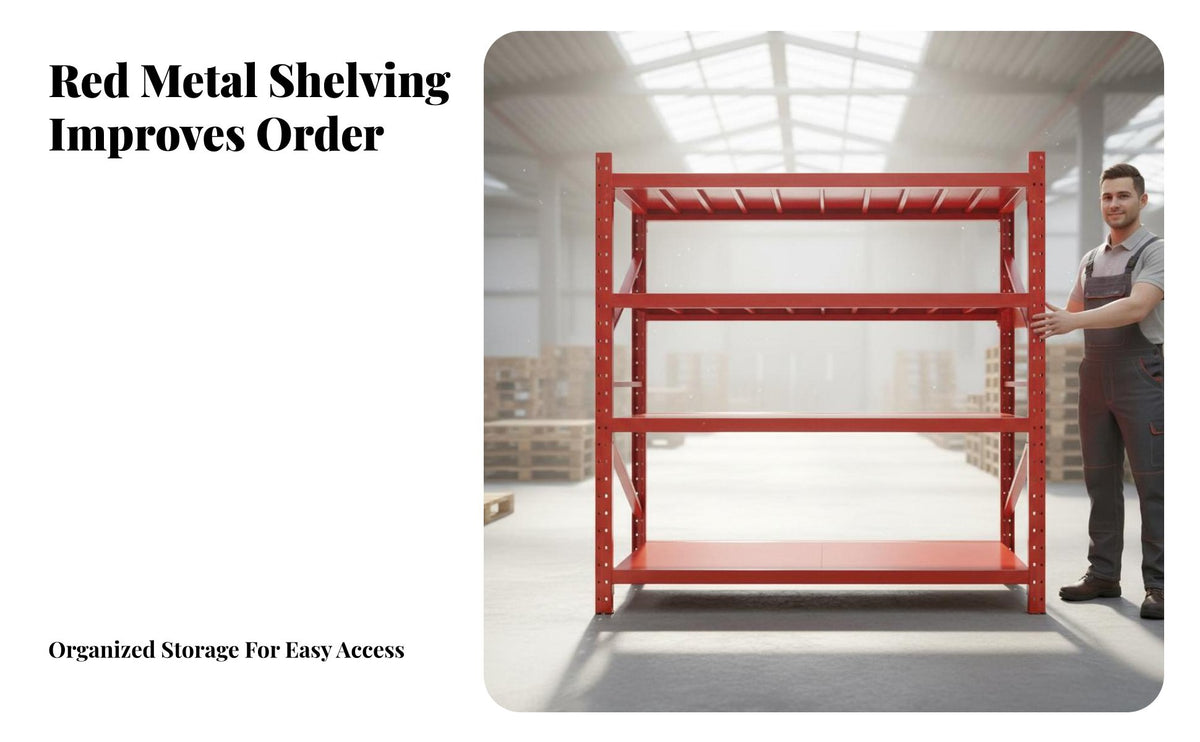 Red Metal Storage Rack Modular Design Adjustable Multi-Layer Shelf High Load Capacity Heavy Duty Warehouse Shelving for Homeowners, Stockroom, Factory