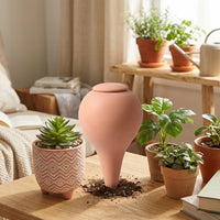 Indoor Plants Watering Spike for Garden Decor, Gourd Shaped Terra Cotta Outdoor Plants Waterer, Lazy Gardener Clay Watering Pot, 2 Pack Mini Clay