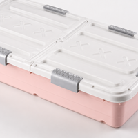 Under Bed Clothes Storage Box with Wheels, 81x40x17.5cm Clear PP Container, Double Opening Lid for Bedroom Organiser