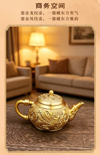 Brass Dragon and Phoenix Teapot with Relief Decoration, New Chinese Style