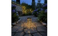 Waterproof Hollow Metal Projection Lantern Wrought Iron Solar Powered Pattern Light Outdoor Lighting for Pathway