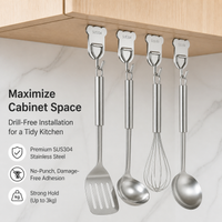 Wall Hooks, Brushed Silver Stainless Steel Towel Hook, Heavy Duty 3kg No Drill Hooks for Kitchen Bathroom, Automatic Traceless
