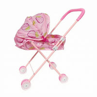 Foldable Doll Carriage Curved Handle Pretend Play Pushchair Sun Canopy for Children