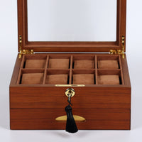Watch Display Case with Glass Lid Velvet-Lined Watch Display Box Soft Lining for Men, Desk